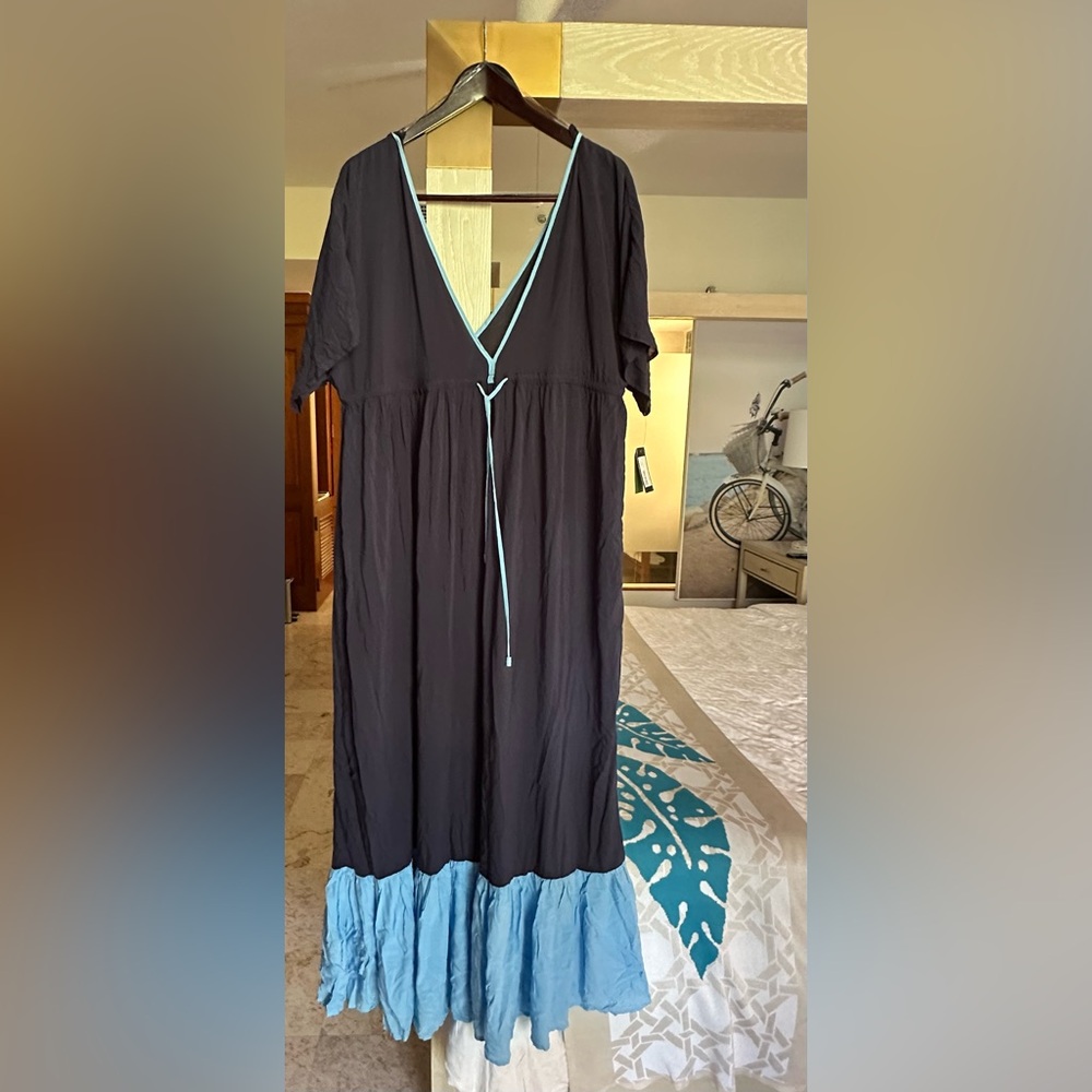 Kate Spade Elegant Navy and Light Blue Maxi Cover-up Dress